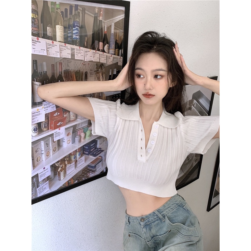 LALISAS Áo Dệt Kim Ngắn Tay Thời Trang Hàn Quốc Dễ Phối Đồ Cho Nữ
