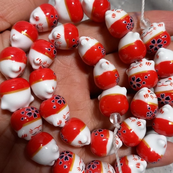 Mèo sứ May Mắn màu đỏ Dùng Làm Vòng Tay / Vòng cổ