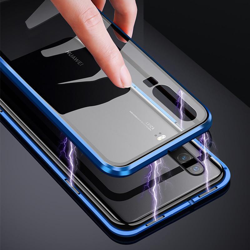 Ốp Điện Thoại Kính Cường Lực Hai Mặt Viền Nhôm Nam Châm 2 Trong 1 Chống Sốc Cho Vivo Y50/Y30