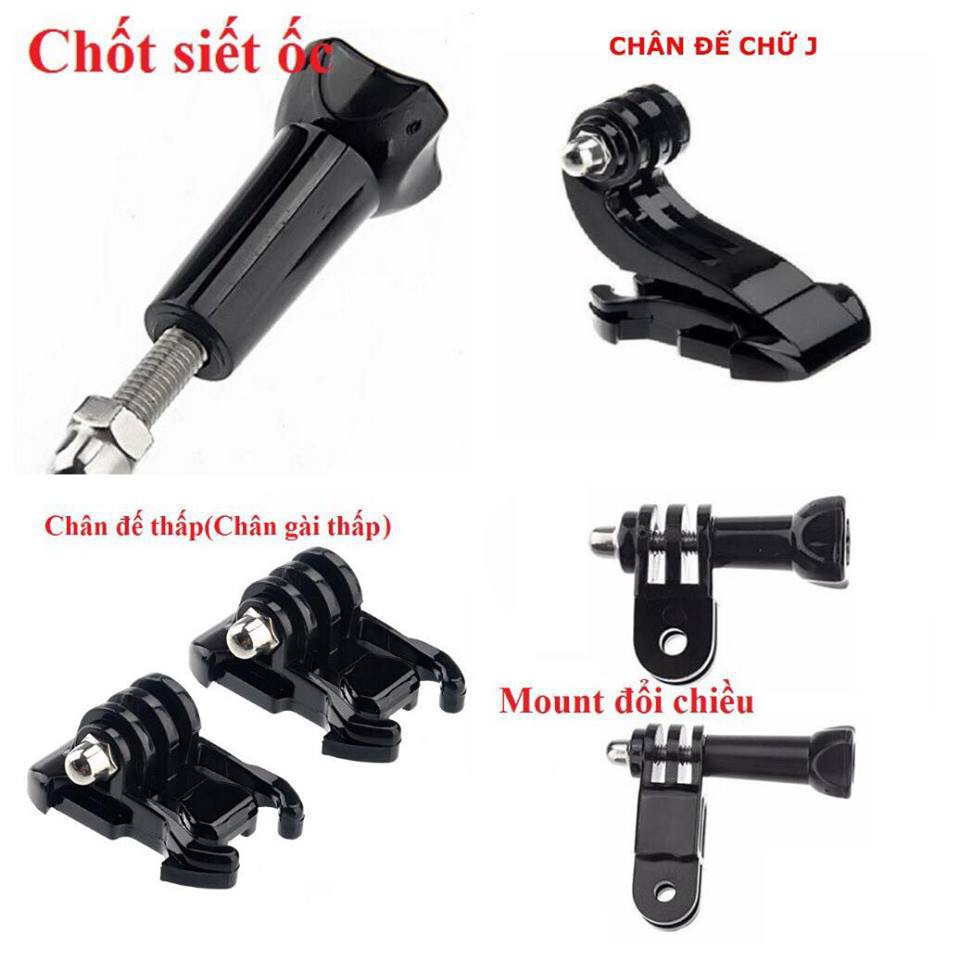 BỘ PHỤ KIỆN CAMERA HÀNH TRÌNH ( chốt siết ốc + chân đế chữ J + Chân đế thấp + monut đổi chiều)