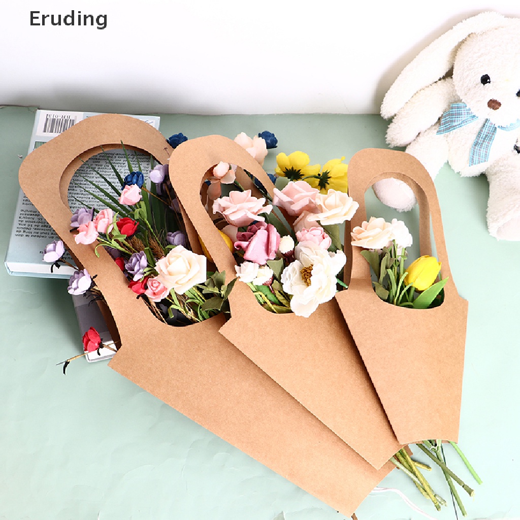 Set 5 túi giấy kraft đóng gói hoa quà tặng có quai xách thủ công