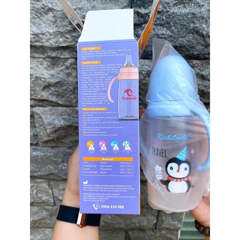 BÌNH SỮA PP KICHI CỔ HẸP + VAN CHỐNG SẶC 140𝐌𝐋/𝟐𝟎𝟎𝐌𝐋/260𝐌𝐋