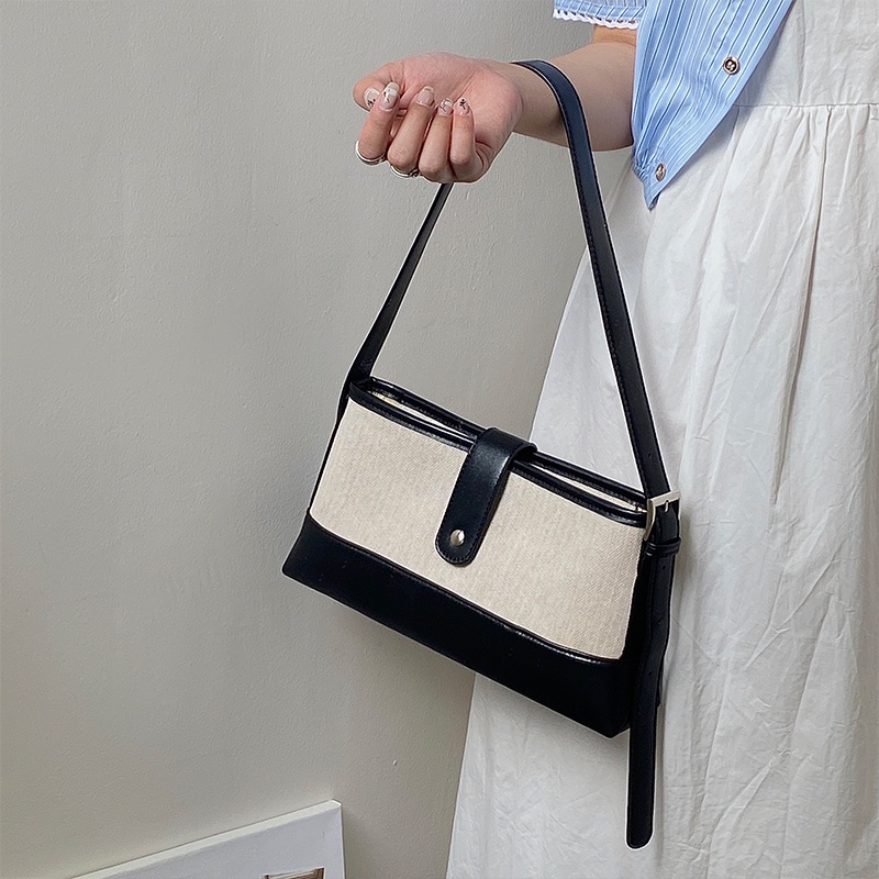 Túi tote Đeo Vai Vải Canvas Màu Sắc Tương Phản Thiết Kế Đơn Giản Cá Tính
