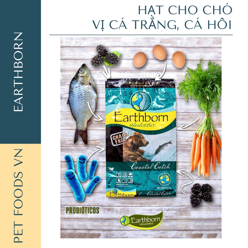 Hạt cho chó EARTHBORN Coastal Catch 12kg vị Cá Trắng, Cá Hồi &amp; Cá Trích