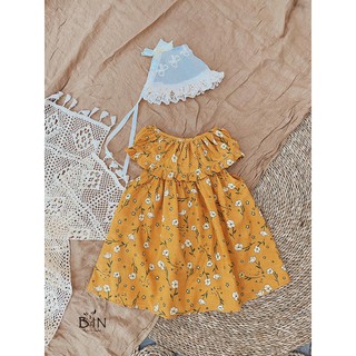  váy linen hoa nhí cổ bèo nhún tiểu thư cho bé gái (xem thêm phần mô tả chọn size số)
