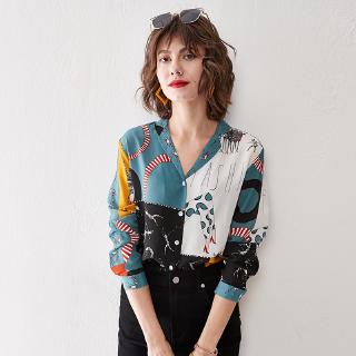 Áo Sơ Mi Lụa Tay Dài In Họa Tiết Độc Đáo Cá Tính Cho Nữ