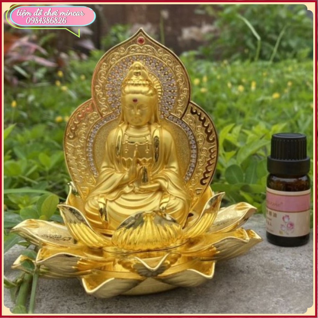 Tượng Phật Bà Quan Âm ngồi thiền trang trí taplo ô tô - phật bà 2 mặt đế có nước hoa siêu sang trọng