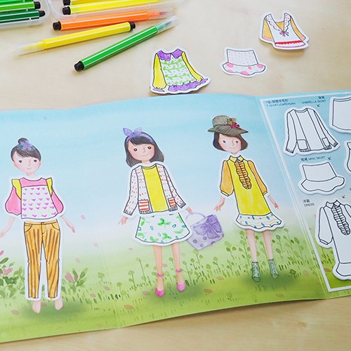 Đồ chơi tô màu dán hình thiết kế quần áo thời trang và phụ kiện theo mùa Xuân Hạ Thu Đông