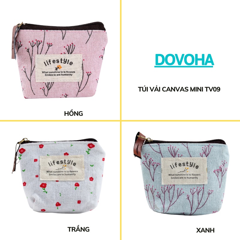 Túi ví nữ mini cầm tay vải canvas đựng đồ nhỏ dễ thương phong cách hàn quốc DOVOHA TV09
