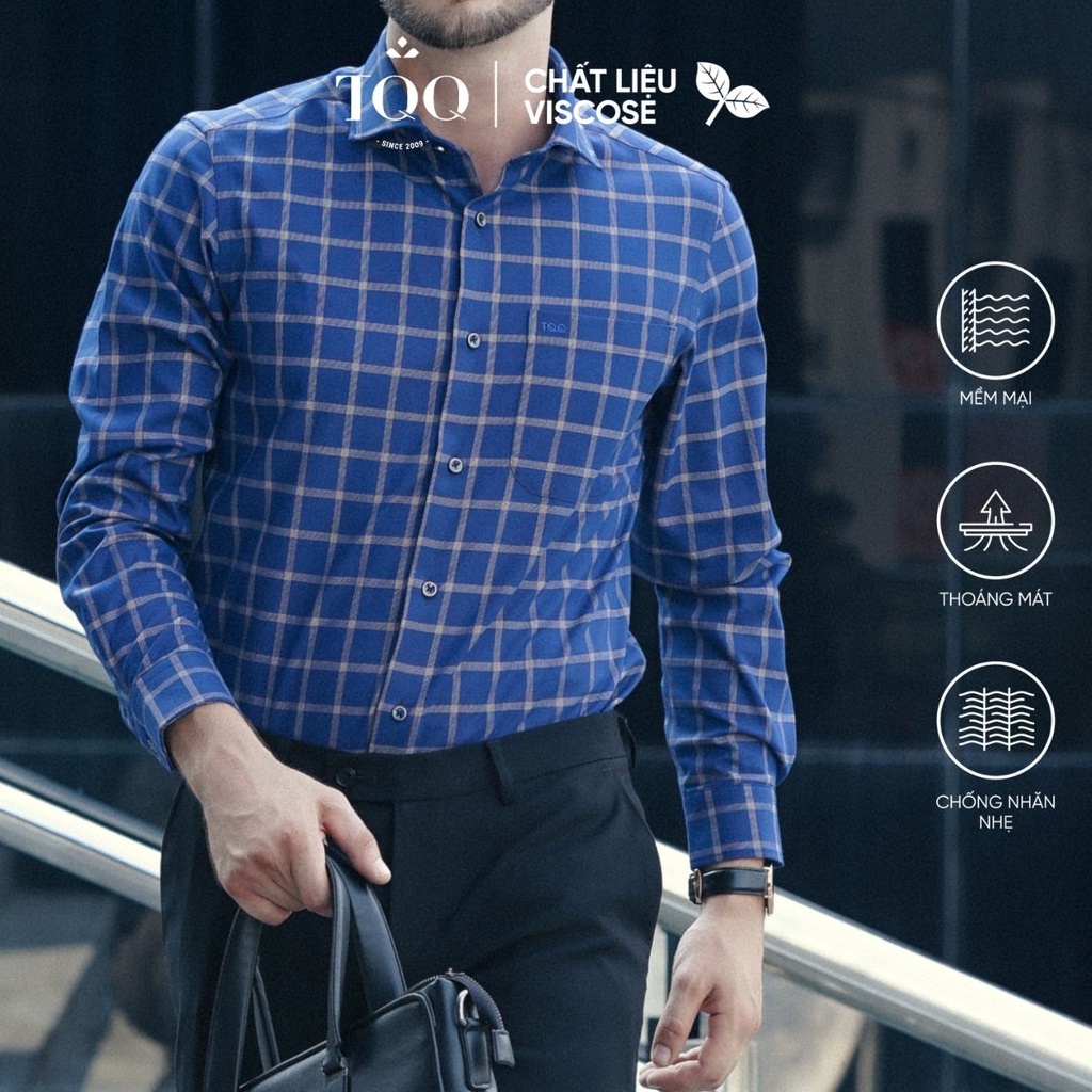 Áo sơ mi nam dài tay TQQ dáng Slimfit Công Sở K261CS họa tiết kẻ màu tinh tế, sang trọng