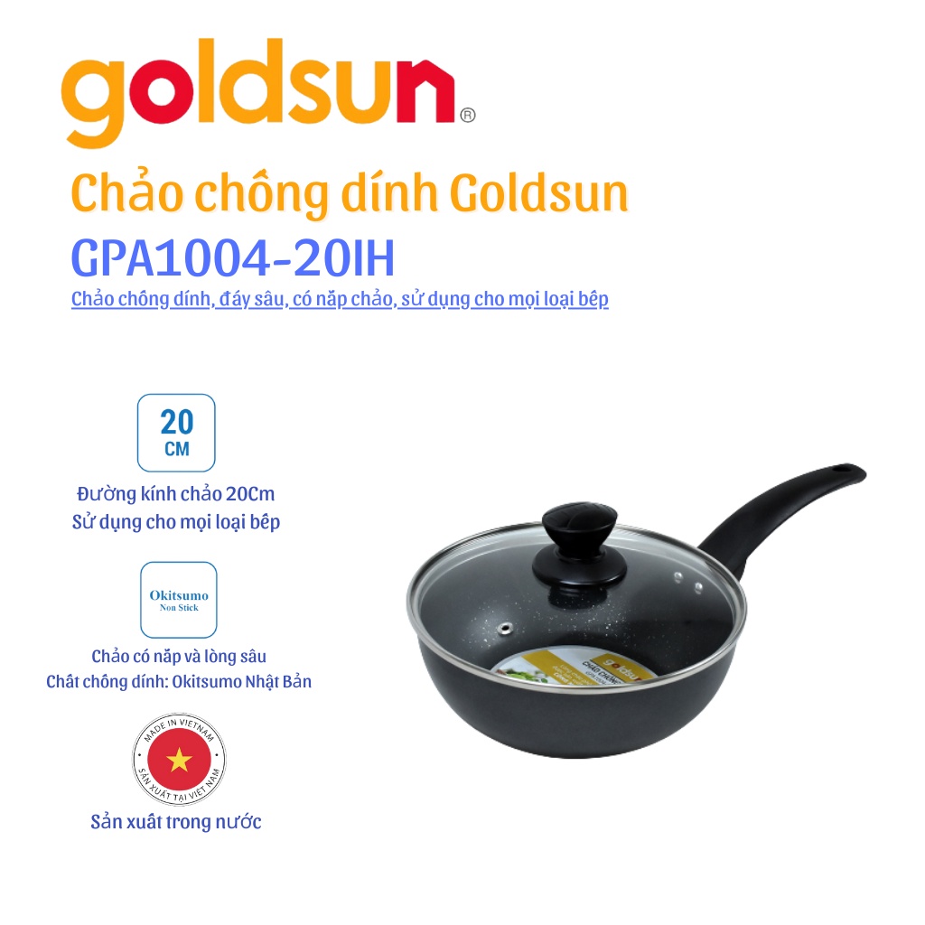 [Mã BMBAU50 giảm 50K đơn 150K] Chảo chống dính Goldsun GPA1004-20IH 20cm Hàng chính hãng