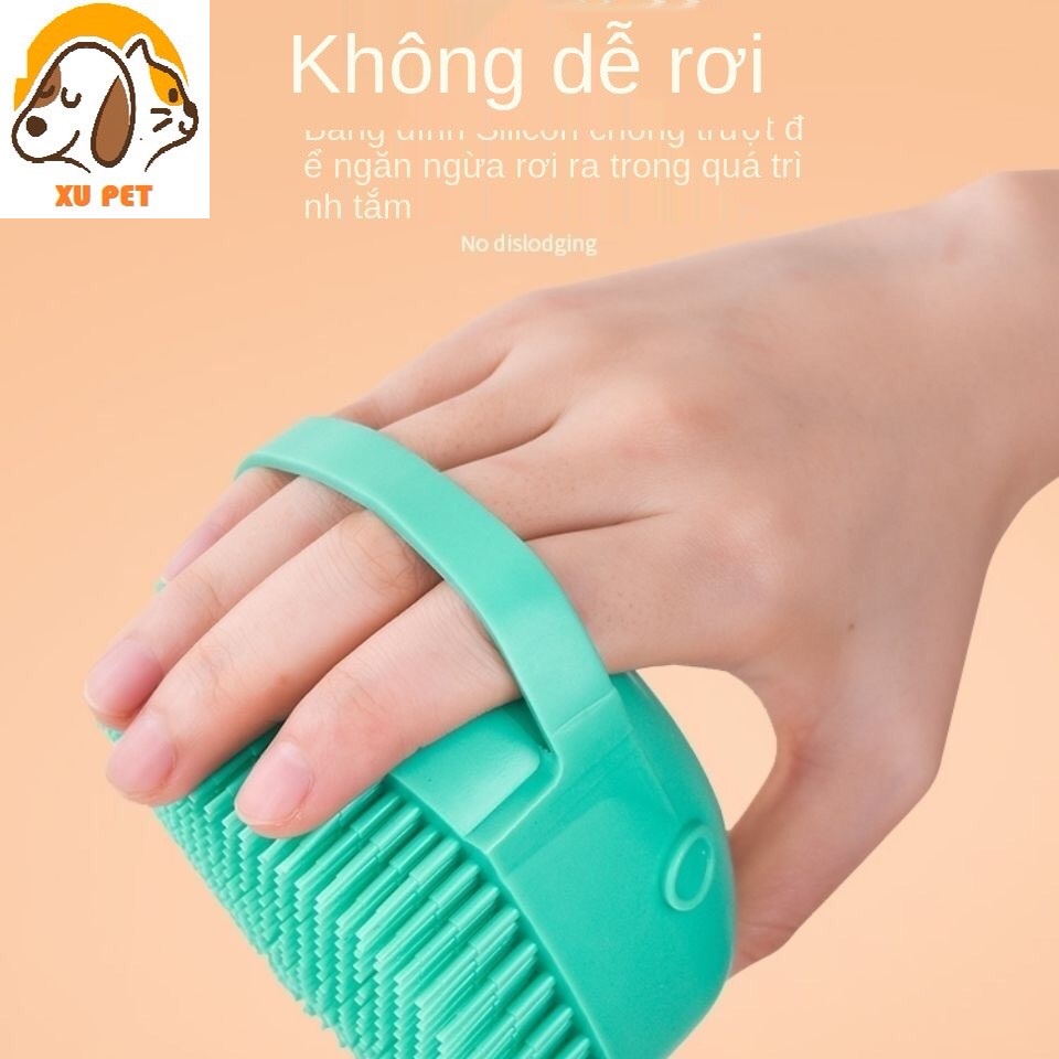 Bông Tắm Silicon Tạo Bọt, Chải Lông Matxa Cho Chó Mèo Khi Tắm Có Chỗ Đựng Sữa Tắm Và Dây Treo