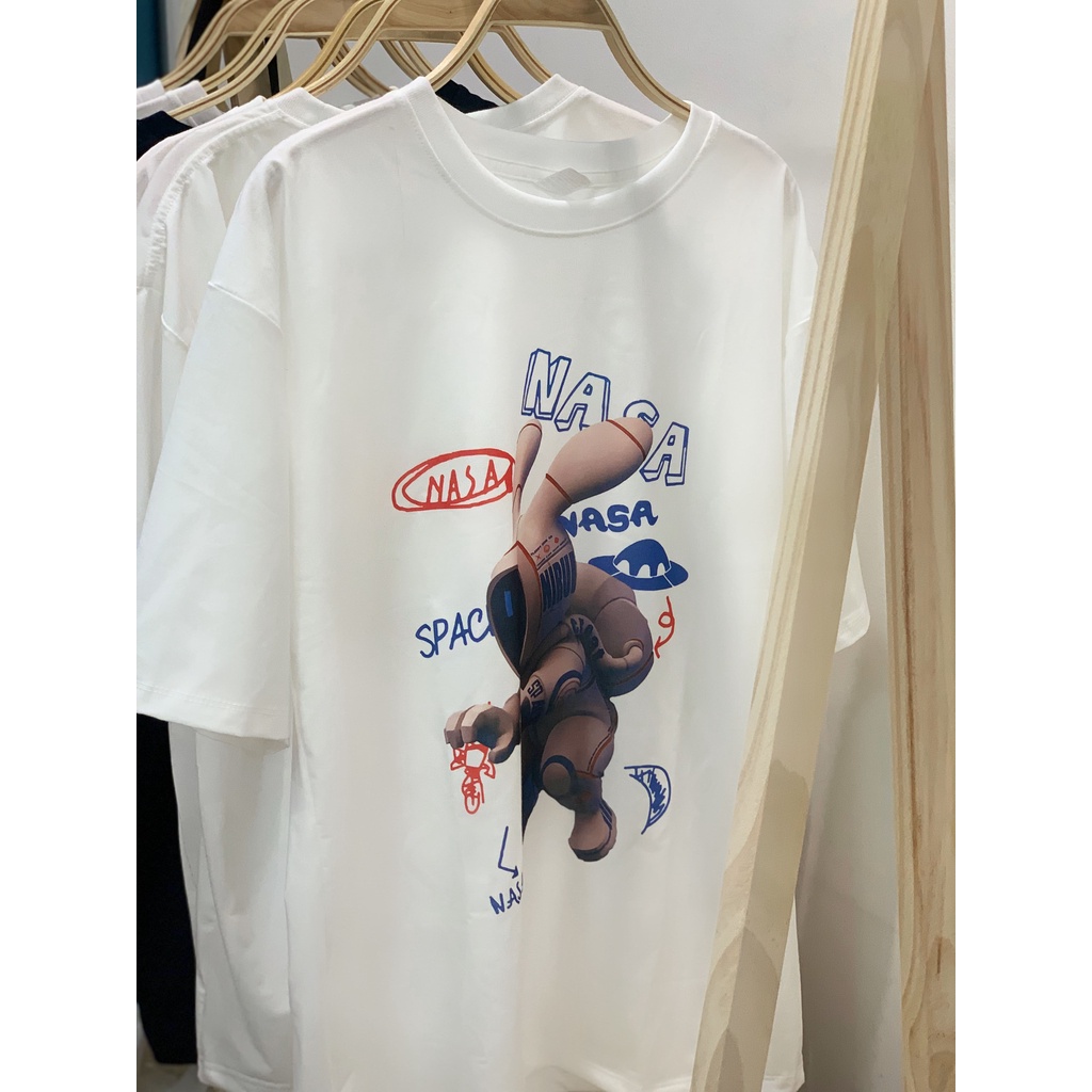 Áo thun Unisex in hình Thỏ Phi Hành Gia Nasa tay lỡ form rộng, áo phông unisex JTeeMan vải Cotton thoáng mát JT42