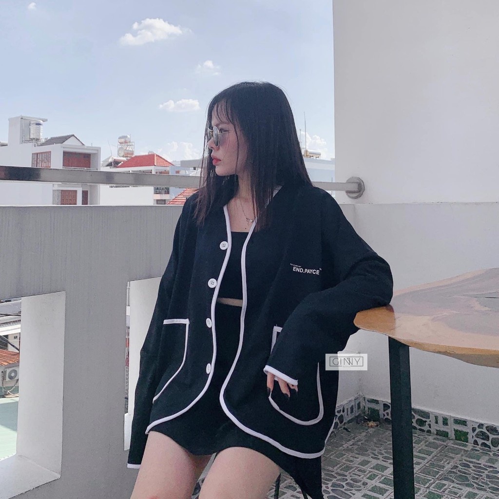 Áo khoác cardigan nữ bo viền ENDPAY có túi trước cực đẹp, áo khoác nỉ mỏng nữ đi chơi