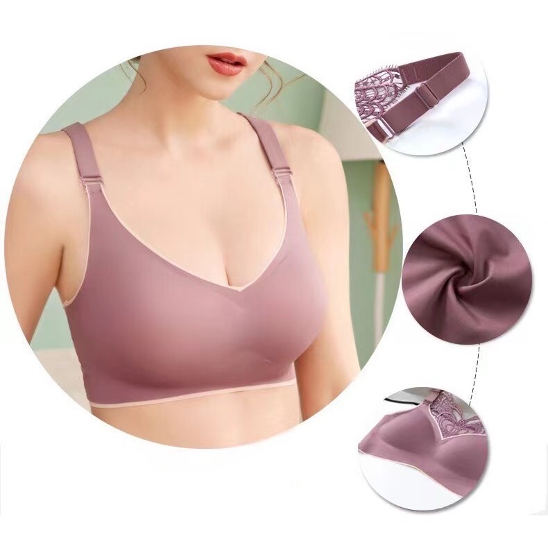 Áo lót lụa phối ren không đường may hở lưng size lớn kiểu dáng thoải mái cho nữ