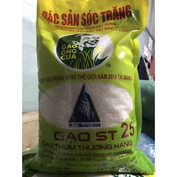 Gạo ST25 Sóc Trăng gạo ngon nhất thế giới ông Cua loại 1(túi 5kg)