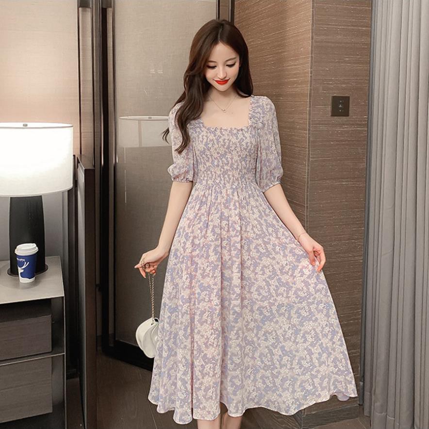 Đầm voan tay lỡ cổ vuông bo chun xinh xắn nữ tính | BigBuy360 - bigbuy360.vn