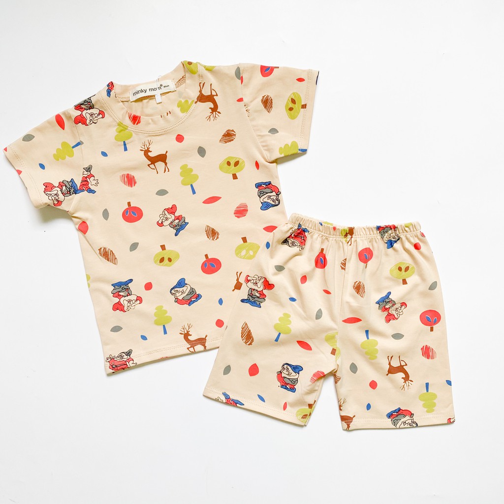 Bộ Ngắn Tay MINKY MOM COTTON 100% In Họa Tiết Nhỏ Toàn Thân TN-IN36