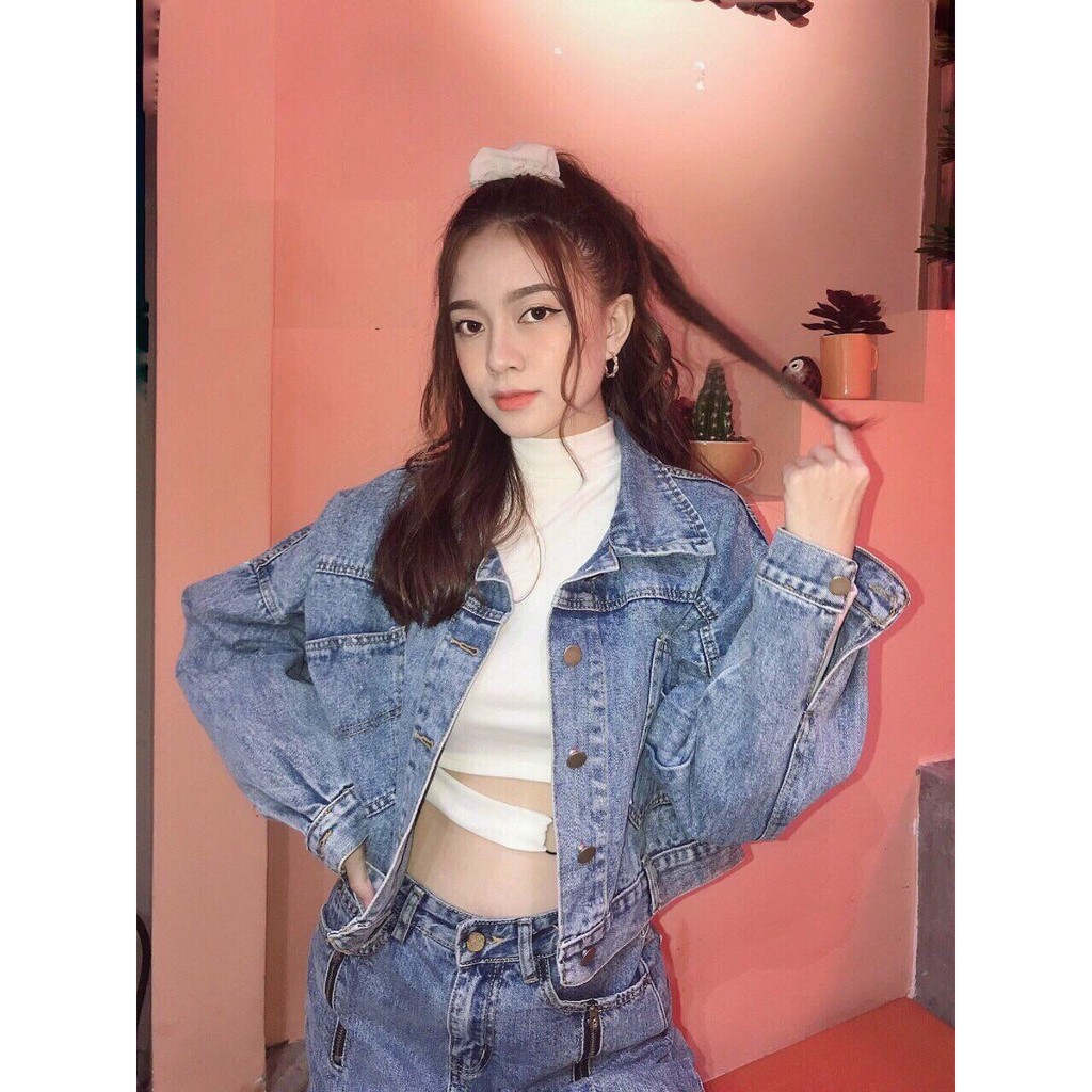 ÁO KHOÁC JEAN NỮ 4 CÚC SAU LƯNG (XANH JEAN) CROPTOP  SIÊU HOT 1816
