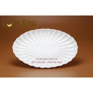 Đĩa bầu dục múi men trắng_Đĩa sứ bộ đồ ăn Bát Tràng