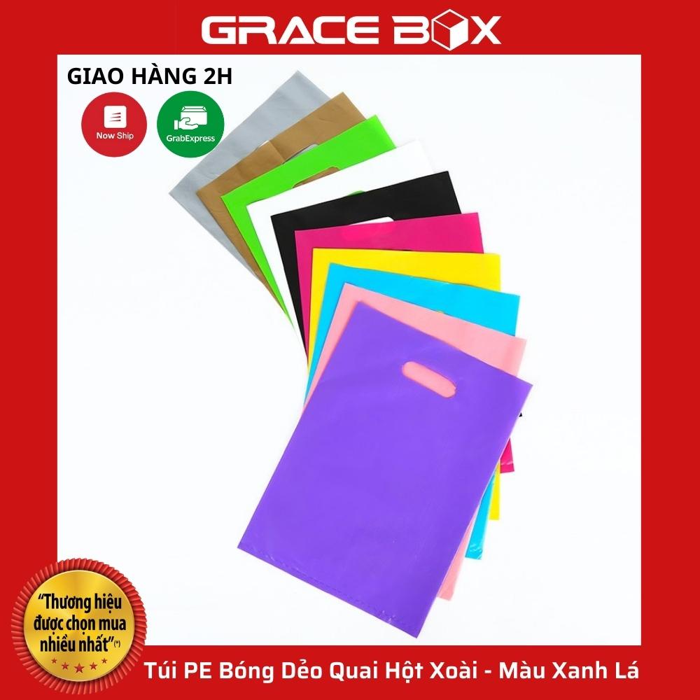 {Giá Sỉ} Túi PE Bóng Dẻo Màu Xanh Lá - Quai Hột Xoài Đựng Phụ Kiện, Quần Áo - Siêu Thị Bao Bì Grace Box