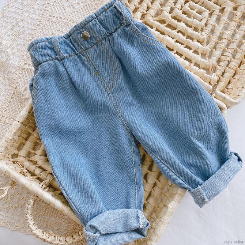 Quần Jeans Xắn Ống Dáng Rộng Cạp Cao Phong Cách Hàn Quốc Cho Bé 0-4 Tuổi