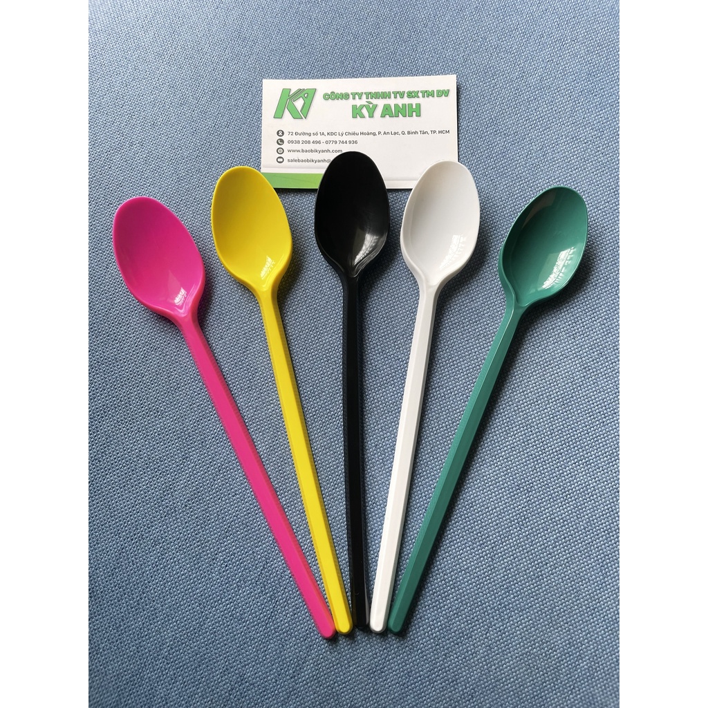 50 muỗng nhựa dùng 1 lần dài 20cm, muỗng nhựa trà sữa 20cm