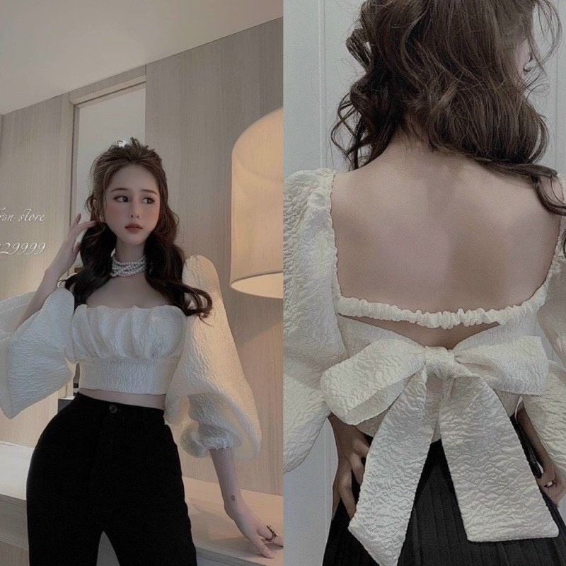 ÁO KIỂU TIỂU THƯ TAY PHÔNG CỘT NƠ CÓ MÚT CHẤT VOAN XỐP XỊN