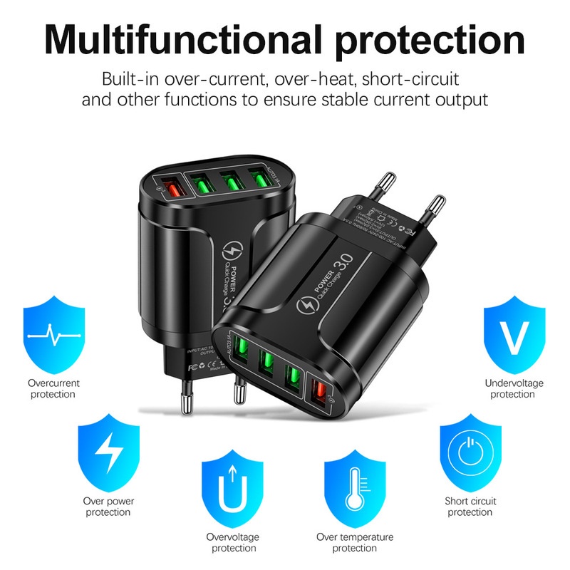 Củ Sạc Nhanh QC 3.0 4 Cổng EU/US Cho ip