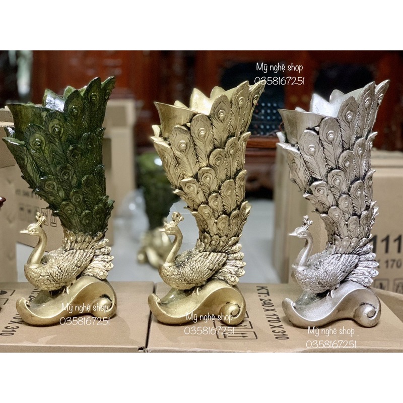 Bình hoa composite, phong thủy, bình con công, decor, trang trí, quà tặng sinh nhật, tân gia, bình hoa giả, công 3