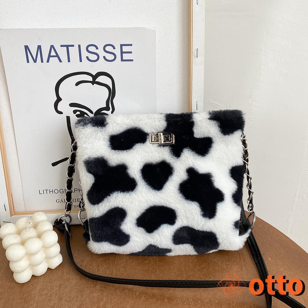 Fashion Daily Shoulder Messenger Bag Autumn Cow Pattern Top-handle Purse Women Street Zipper Handbag