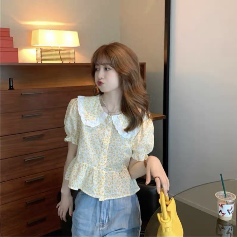 Áo hoa nhí baby doll cổ sen bèo viền ren  Ulzzang style  Hàng quảng Châu