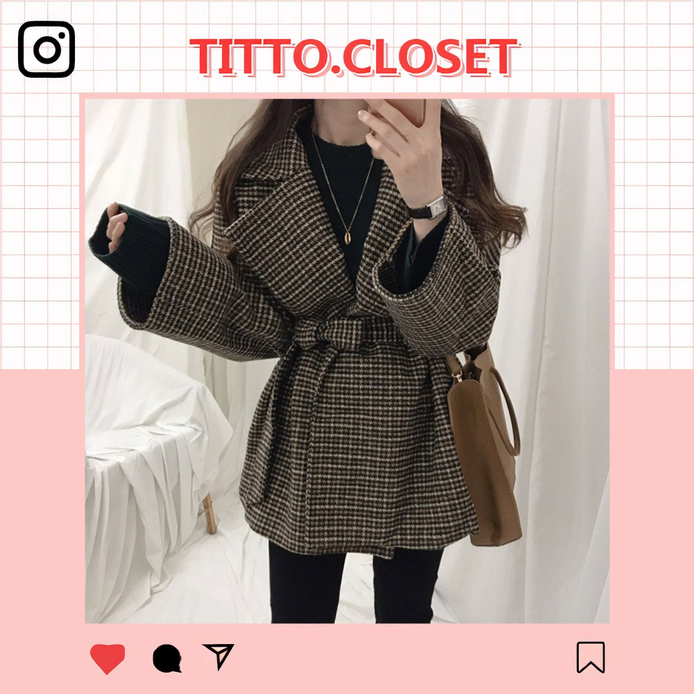 Áo Khoác Dạ Kẻ Nữ - Họa Tiết Răng Sói - Áo Dạ 2 Lớp - Titto Closet