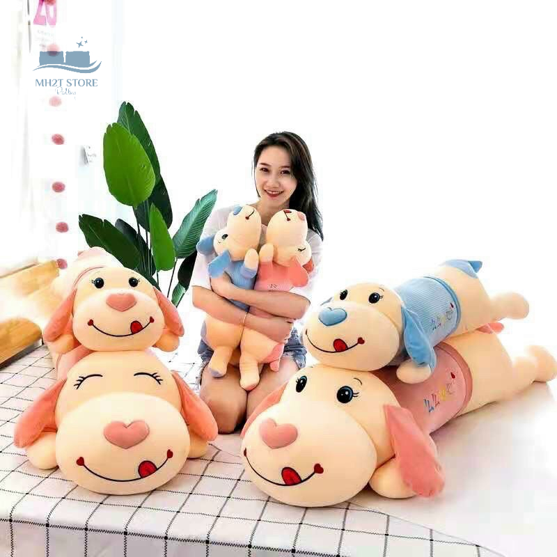 Gấu Bông Chó Nằm Mũi Tim, Thú Nhồi Bông Siêu Mềm Mịn Vải Nhung Cao Cấp Kích Thước 1m3 1m5 SHOP MH2T STORE