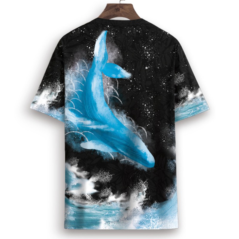 Áo Short Sleeve in 3D thoáng mát hoạ tiết cá voi xanh - HE06