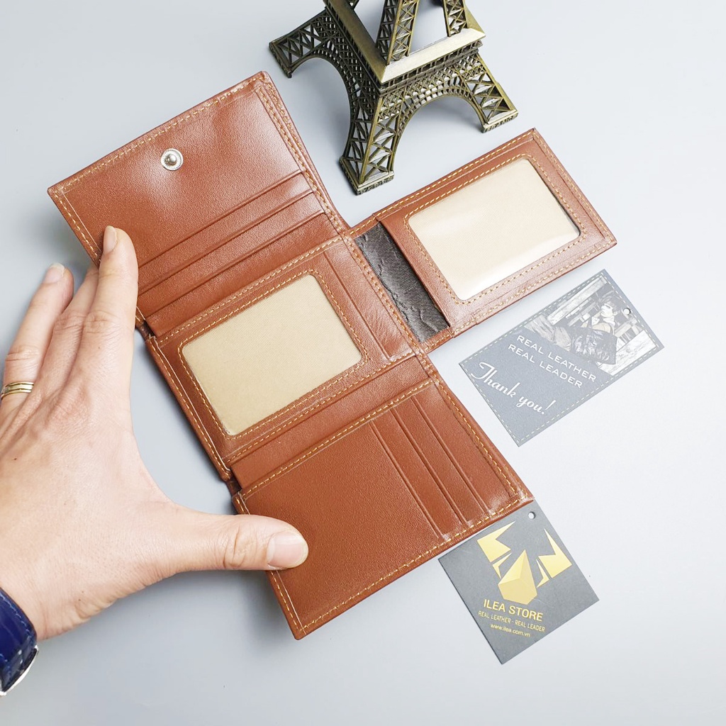 Ví nam gập 3 da bò thật WS102 - 100% da bò thật, BH 3 năm