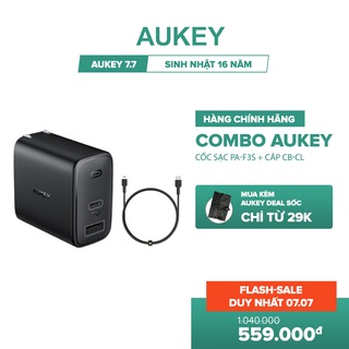 Combo AUKEY Cốc Sạc 2 Cổng PA-F3S Sạc Nhanh Type C PD 18W, USB-A 12W + Cáp C To Lighning MFi CB-CL, Hỗ Trợ PD Lên Tới 22