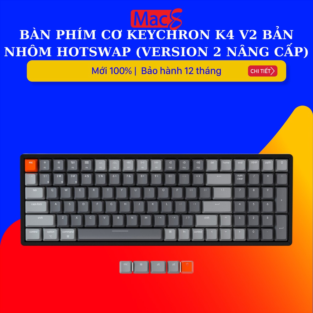 Bàn phím cơ Keychron K4 v2 Bản nhôm Hotswap (Version 2 nâng cấp)