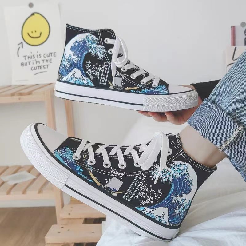 Giày Thể Thao canvas Cổ Cao Thoáng Khí Họa Tiết Vẽ Tay Thời Trang Mùa Thu 2022 Mới Phong Cách Hàn Quốc Cho Nam
