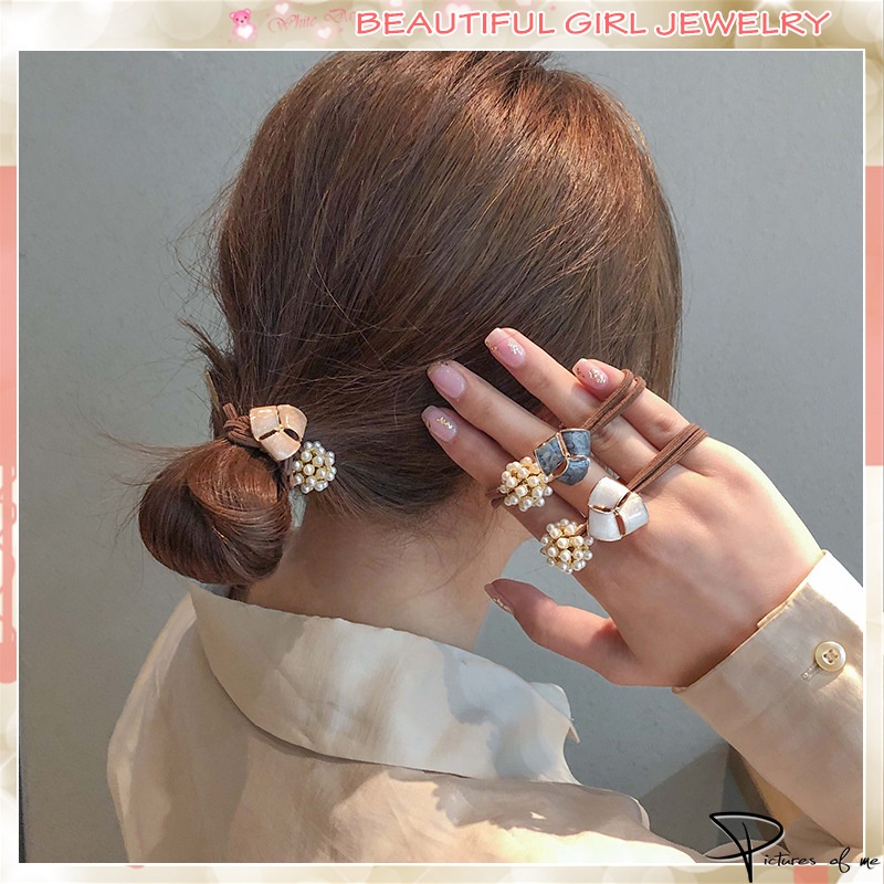 Dây buộc tóc cao su co giãn đính hoa và ngọc trai thời trang cho nữ