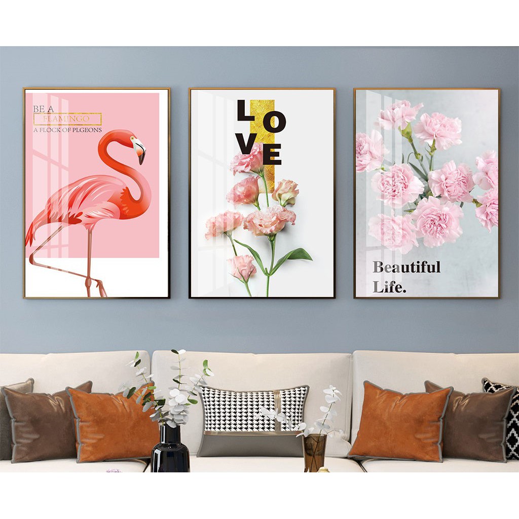 Bộ 3 Bức Tranh Hoa Hồng Tone Hồng Xanh Dễ Thương Thư Giãn Trang Trí Quán Cafe Trà Sữa Spa Vải Canvas _ MELYHOME DECOR