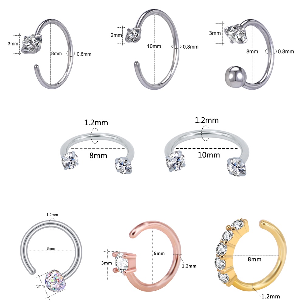 1 Khuyên Mũi Hình Chữ C 8/10mm 16G Bằng Thép Không Gỉ