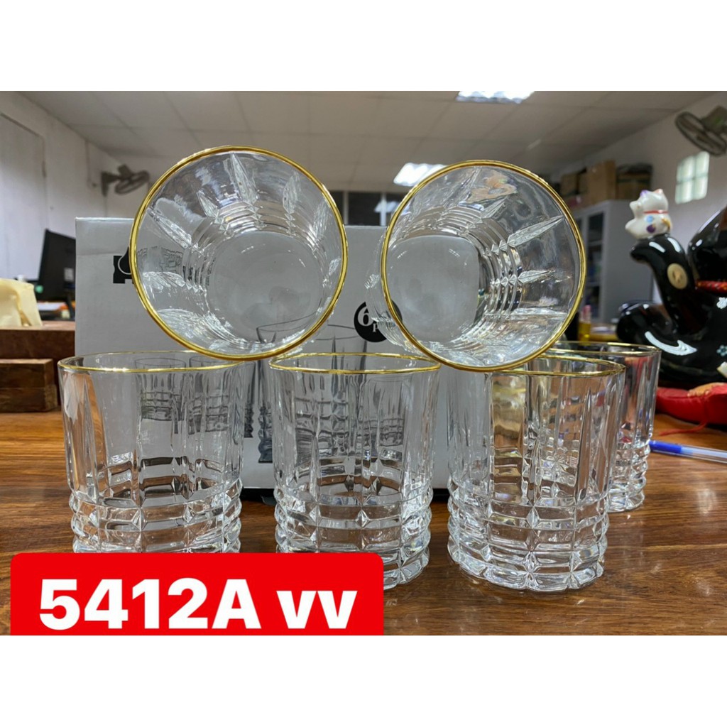 Bộ 6 Ly Thủy Tinh Cao Cấp Viền Vàng 320ml, Bộ 6 cốc thủy tinh 5412A chỉ vàng