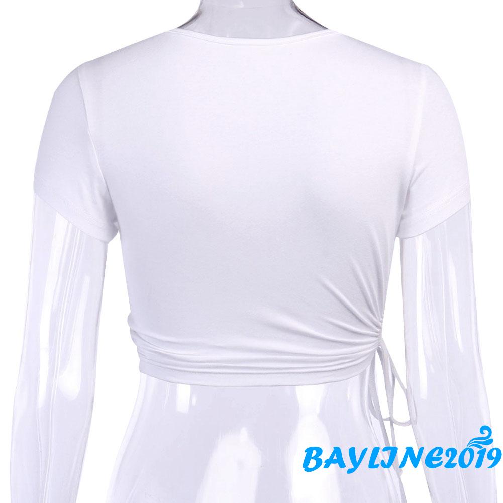 Áo thun ngắn tay cổ tròn màu sắc đơn giản thời trang cho nữ