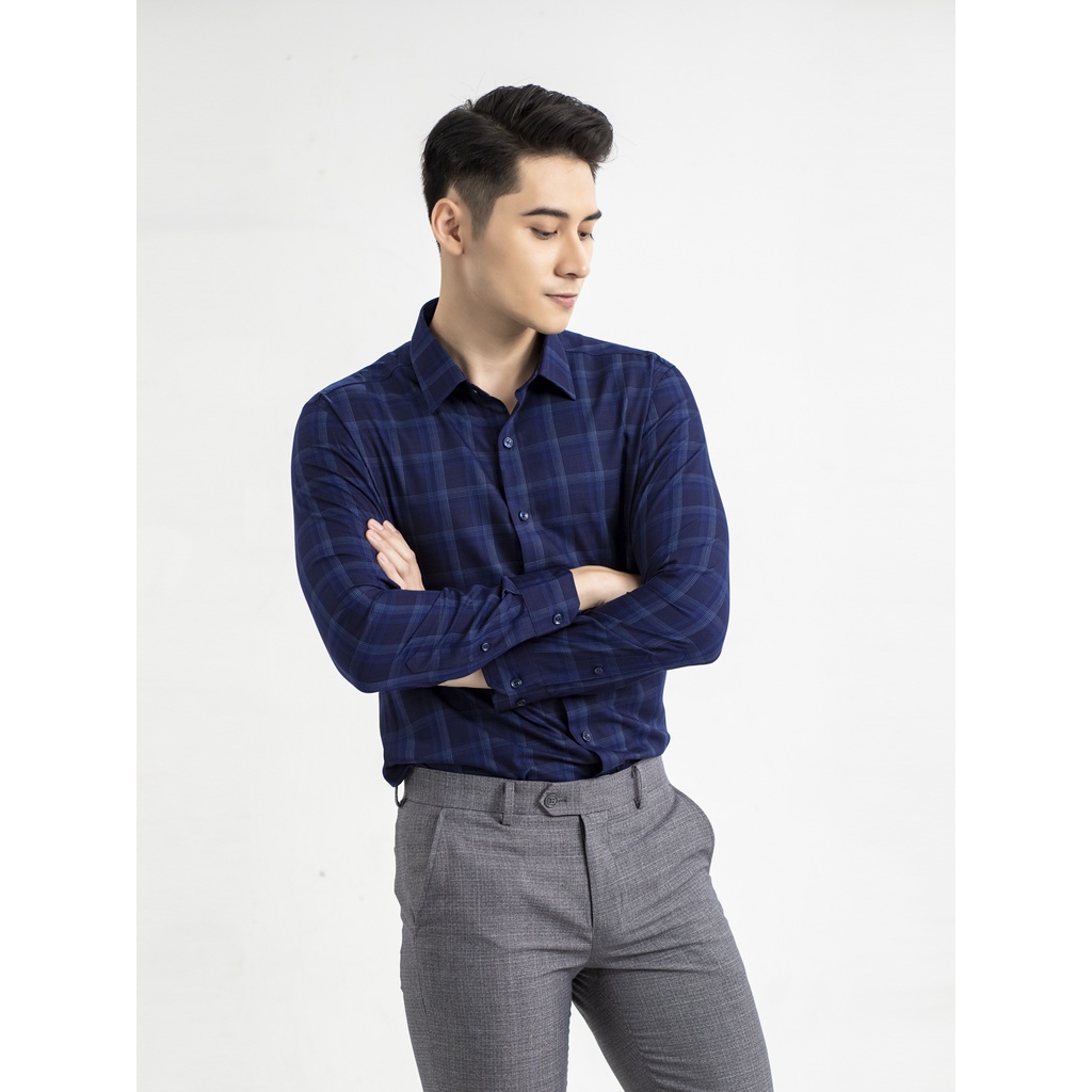 ÁO SƠ MI NAM DÀI TAY ARISTINO Dáng Slimfit Màu Xanh Tím Than Họa Tiết Kẻ Trẻ Trung Dễ Phối Đồ ALS19001 | BigBuy360 - bigbuy360.vn