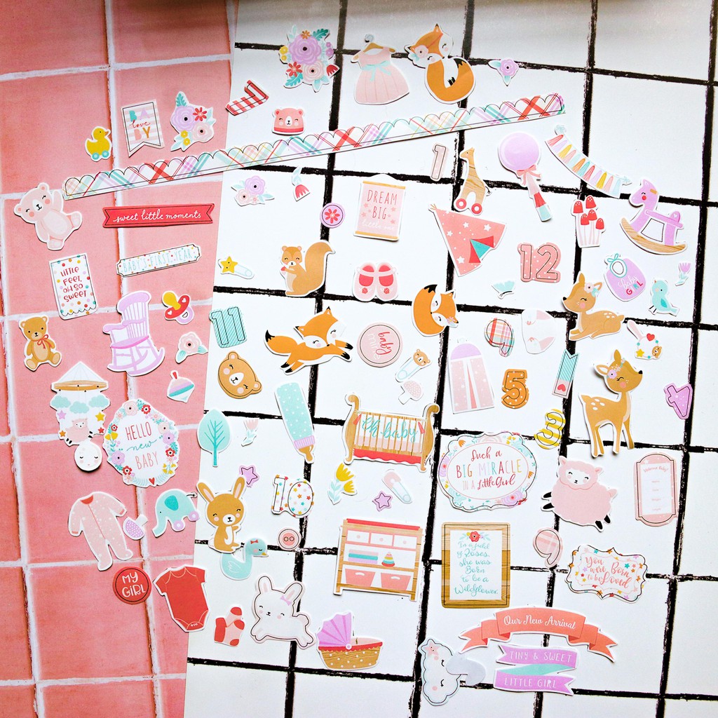 Sticker Hello Baby Girl - Sticker trang trí sổ tay, scrapbook, nguyên liệu handmade