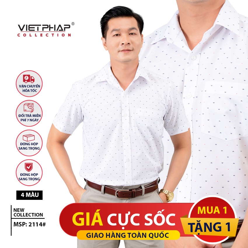 Sơ Mi Nam Tay Ngắn Vạt Ngang Cao Cấp Việt Pháp 2114 - HÀNG CHÍNH HÃNG