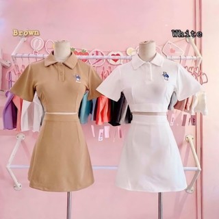 Sét polo váy chữ A thể thao thêu icon xinh Form 52kg