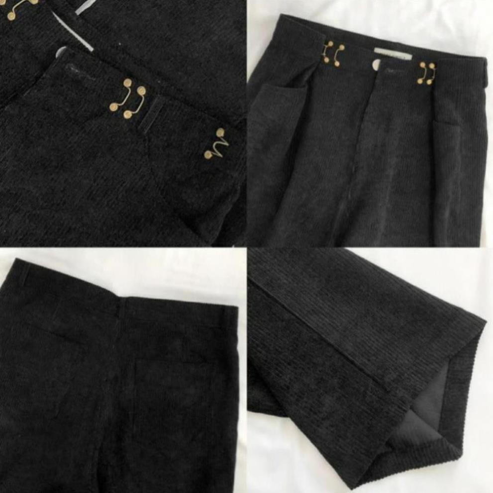 1hitshop Quần Dài Nhung Gân DONI PANTS Form Suông Phối Móc Gài Eo Ulzzang