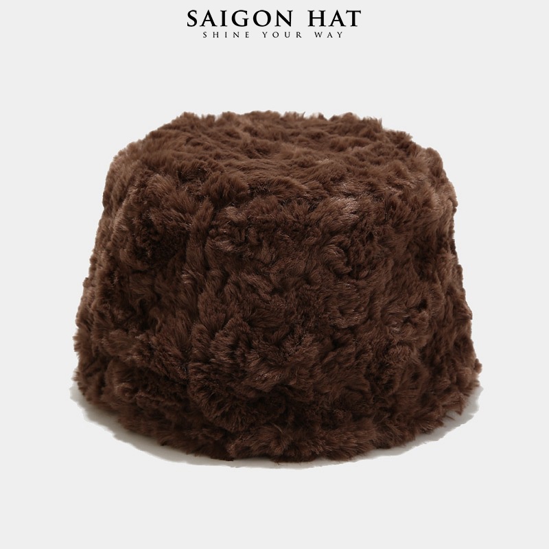 Nón bucket nữ lông mịn form cụp ngắn cá tính chuẩn form đẹp thời trang thu đông phong cách Hàn Quốc